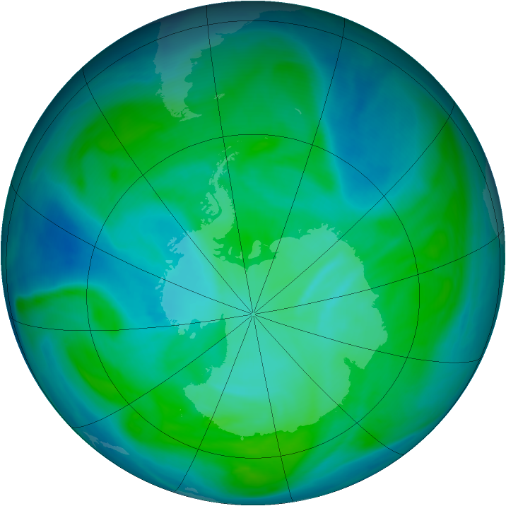 Antarctic ozone map for 12 January 2008